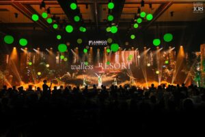 Sân khấu ra mắt dự án Flamingo Maison 108 Hồ Núi Cốc – không gian nghệ thuật ánh sáng và trình diễn đặc sắc.